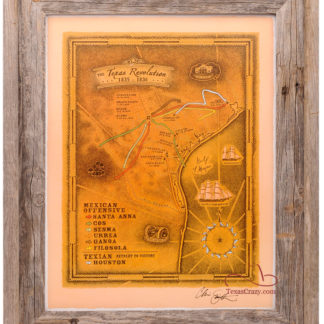 1835 1836 texas revolution map framed in light barnwood