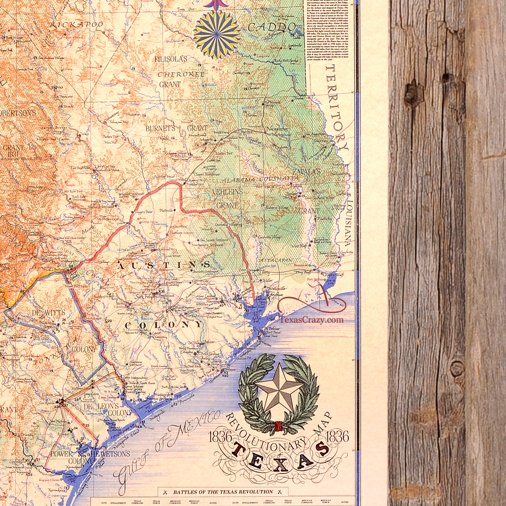 Buy Texas Revolution Map 1836 Large - 1836 Texas Revolutionary Map Framed Light Barnwood Closeup