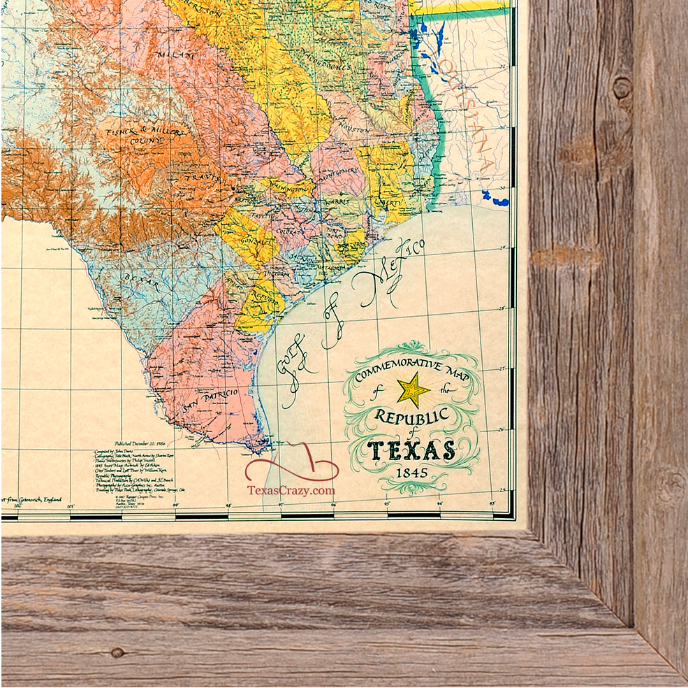 Buy Republic of Texas Map 1845 Framed Historical Maps and Flags Home Office Decor