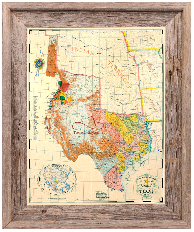 republic of texas map Buy Republic Of Texas Map 1845 Framed Historical Maps And Flags