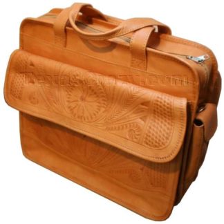 253 tooled leather laptop computer bag in natural
