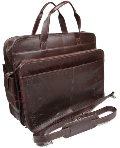 253L Brown tooled leather computer travel case