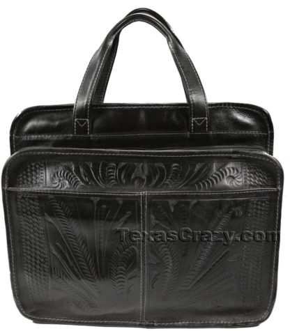 253S black tooled leather computer bag back