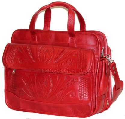 253S red tooled leather computer bag