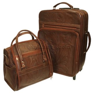 440 brown tooled leather luggage set