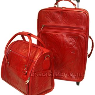 440 Red Tooled Leather Luggage Set