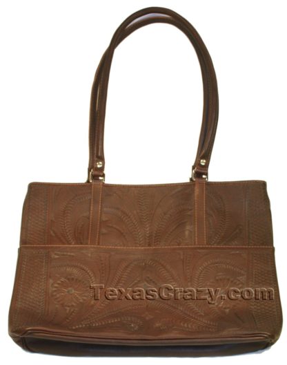 519L brown tooled leather shopping tote