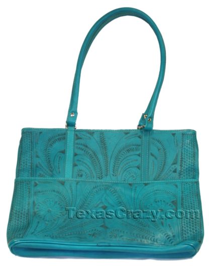 519L turquoise tooled leather shopping tote