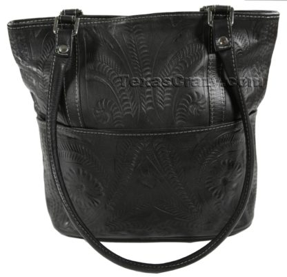519S black tooled leather shopping tote