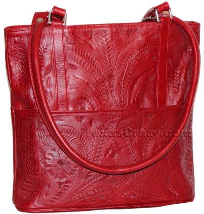 519S red tooled leather shopping tote