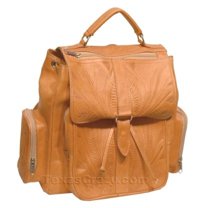 607 tooled leather backpack in natural tan