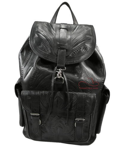 784 black extra large tooled leather backpack