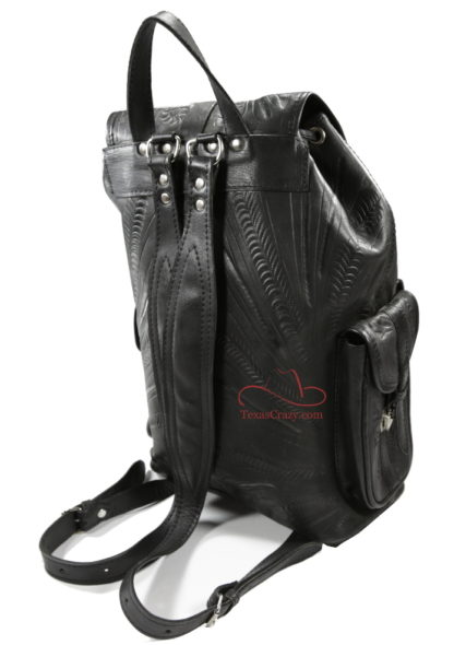 784 black XL tooled leather backpack rear