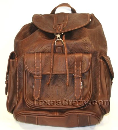 784 dark brown tooled backpack f