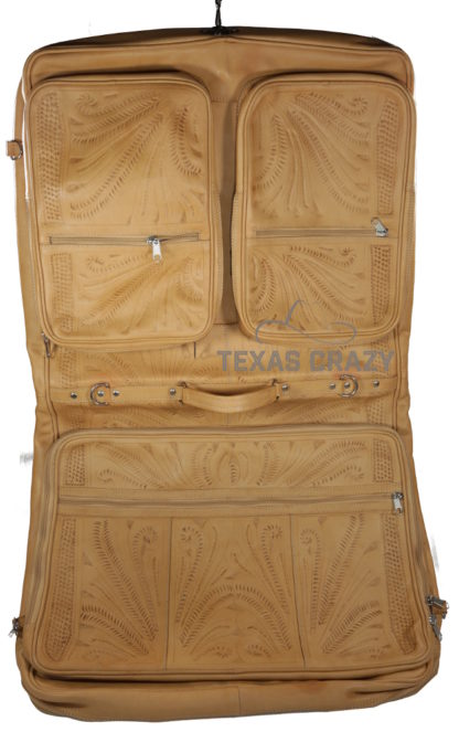 8058 natural tooled leather garment boot bag pockets
