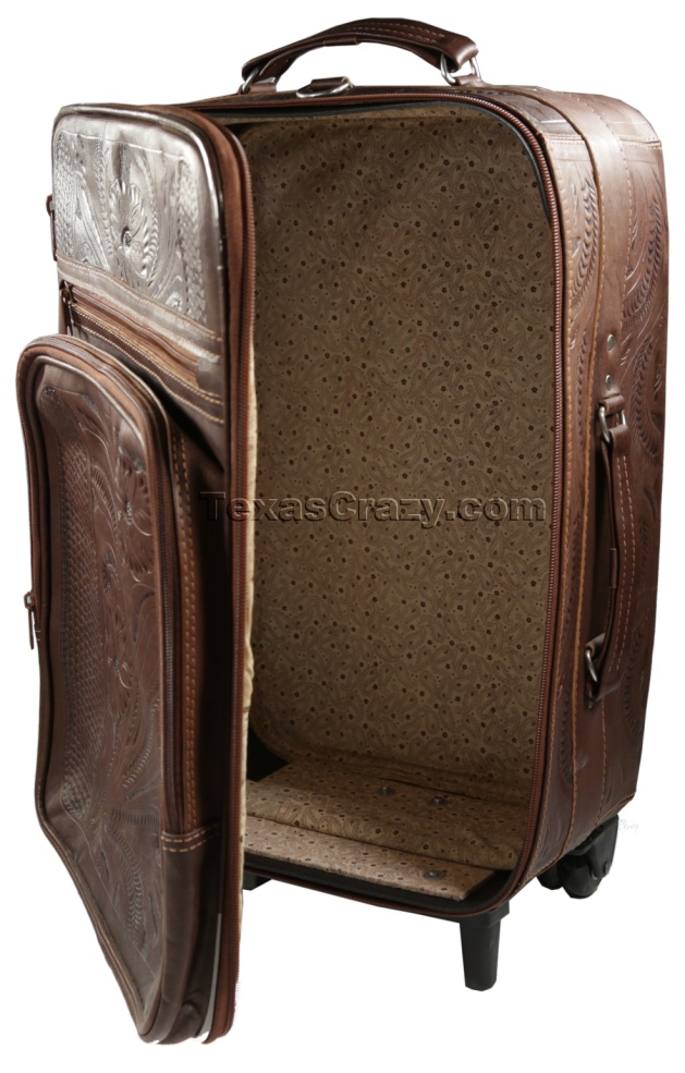 Buy Tooled Leather Wheeled Upright Suitcase Luggage 840
