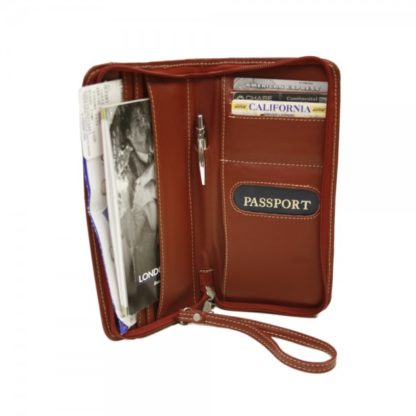 9102 red leather zippered passport ticket holder