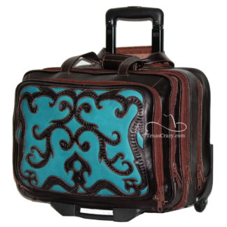 Deluxe tooled leather office roller with turquoise filigree