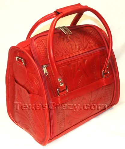 Red tooled leather vanity case