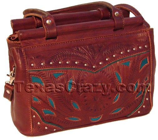 E3371 tooled filigree leather carpet handbag