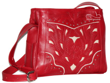E978 red pearl tooled three section purse