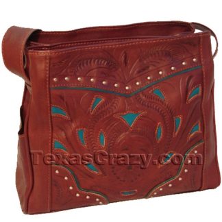 E978 three section tooled leather handbag