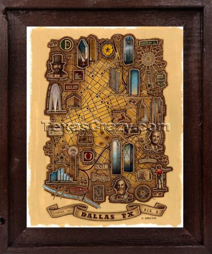 dallas map framed dark barnwood f