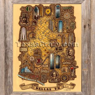 Dallas Map Framed in Light Barnwood