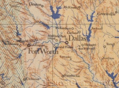 dfw closeup texas physical map f