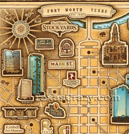 fort worth map framed closeup f