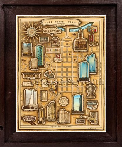 fort worth map framed dark barnwood f