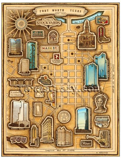 fort worth map framed map only f