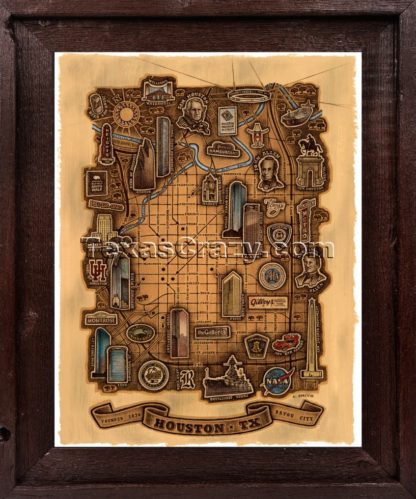 houston map framed dark barnwood f