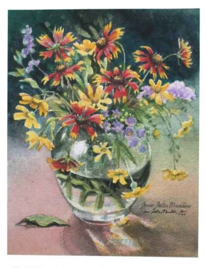 Indian blankets widlflower arrangement art print Jane Mauldin