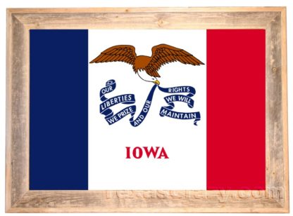 Iowa State Flag Framed in Light Barnwood