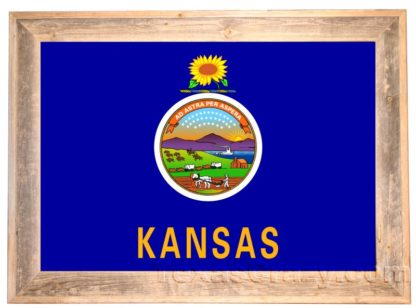 Kansas State Flag Framed in Light Barnwood