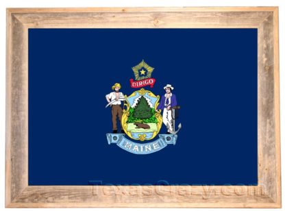 Maine State Flag Framed in Light Barnwood