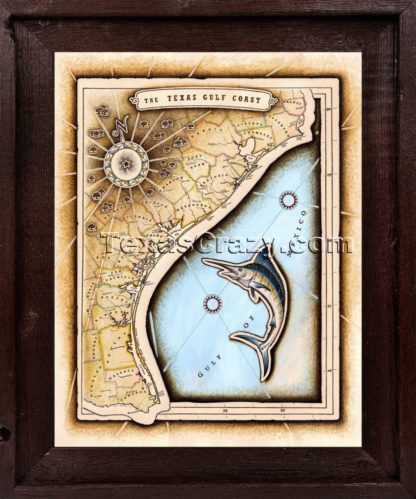 map tx gulf coast framed dark barnwood f