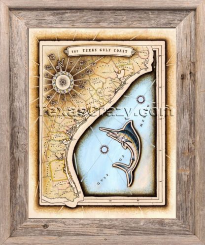 Texas gulf coast map framed