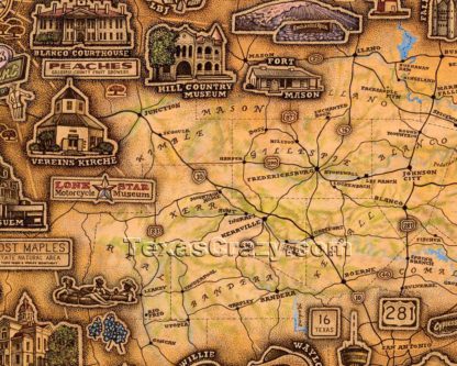map tx hill country framed closeup f