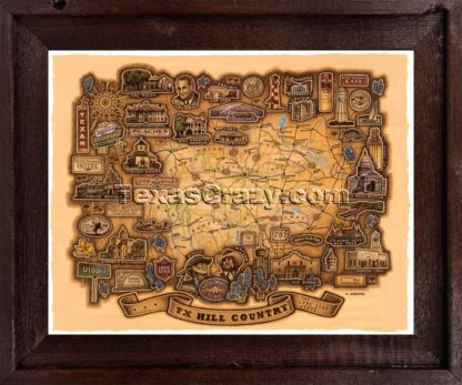 map tx hill country framed dark barnwood f