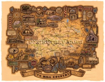 map tx hill country framed map only f