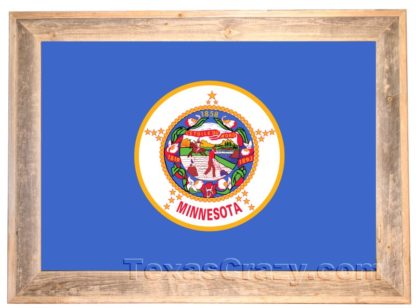 Minnesota State Flag Framed in Light Barnwood