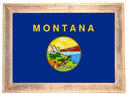 Montana State Flag Framed in Light Barnwood