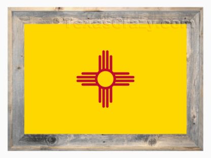 New Mexico State Flag framed in light barnwood