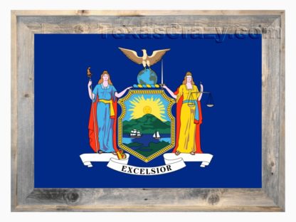New York State Flag Framed in Light Barnwood