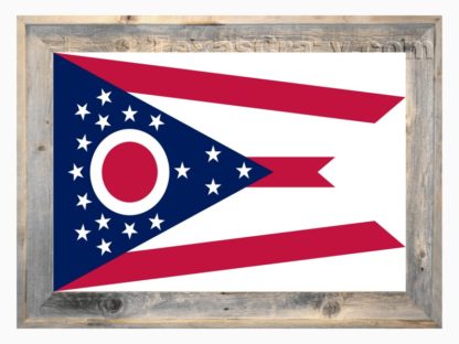 Ohio State Flag framed in light barnwood