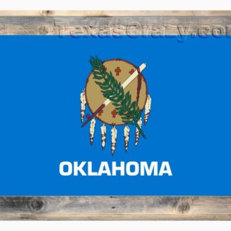 Oklahoma state flag framed in light barnwood