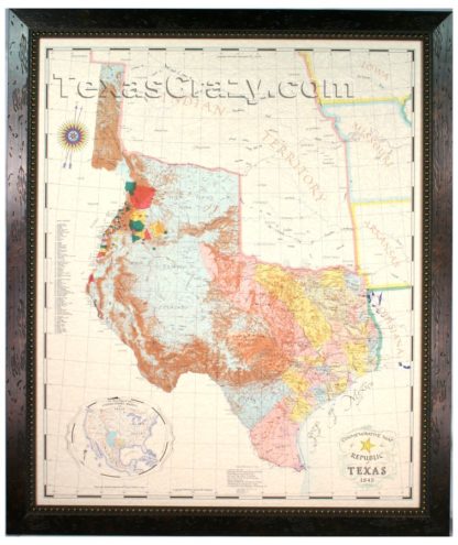 Deluxe Antiqued Beaded Frame Republic of Texas 1845 map