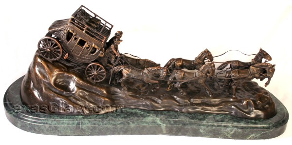 Charlie Russell Stagecoach bronze sculpture
